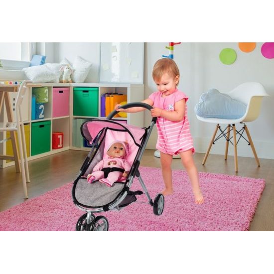 Sportovní kočárek pro panenky Princess šedo-růžový