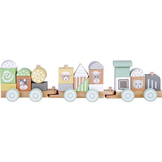 Dřevěná lokomotiva s vagóny a kostkami 22 dílků