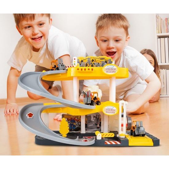 Parkovací garáž na baterie se stavebními stroji Construction Parking