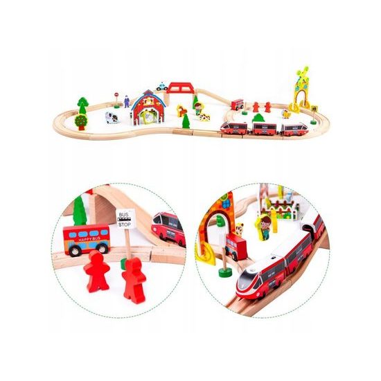 Ecotoys dřevěná vláčkodráha na baterie 53 dílků