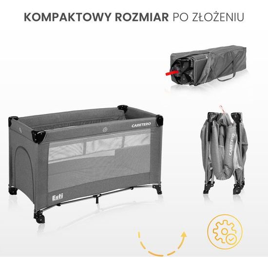 Dětská cestovní postýlka CARETERO ESTI se stahovací bočnicí grey