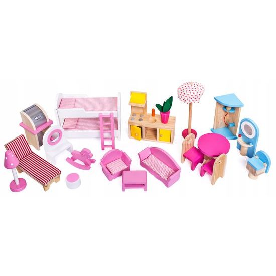 Doris dřevěný 2 patrový domeček pro panenky s barevným LED osvětlením