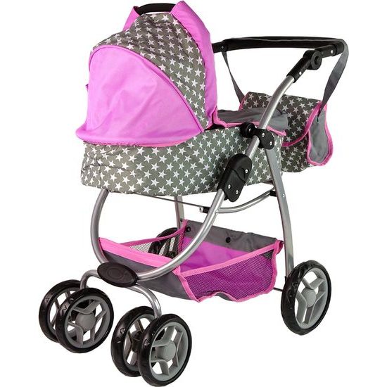 Alice velký sportovní kočárek pro panenky 3v1 - 9662 šedo-růžový
