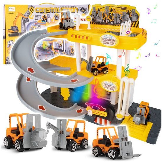 Parkovací garáž na baterie se stavebními stroji Construction Parking