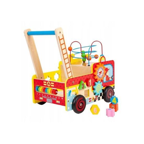 Ecotoys dřevěné multifunkční chodítko Požární auto