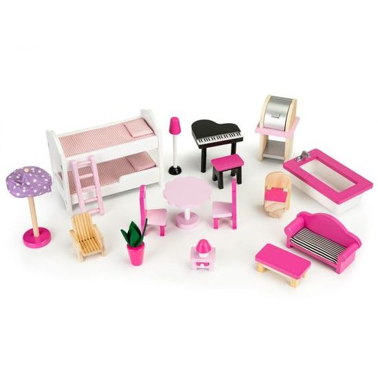 Ecotoys dřevěný XXL domeček pro panenky se skluzavkou rezidence Jersey