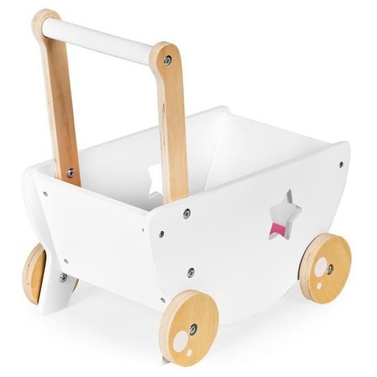 Ecotoys dětské dřevěné chodítko kočárek se srdíčky