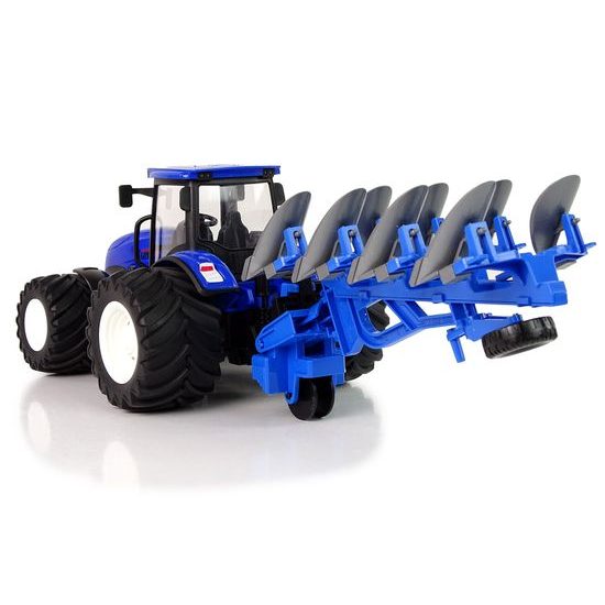 Traktor s pluhem na dálkové ovládání modrý