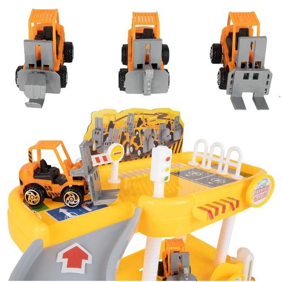 Parkovací garáž na baterie se stavebními stroji Construction Parking