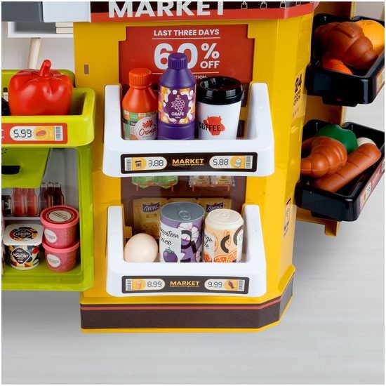 Dětský obchod Supermarket s lednicí a nákupním košíkem 65 součástí