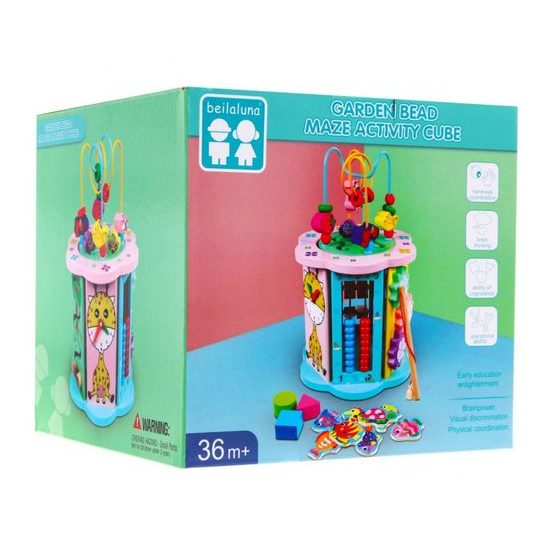 Majlo Toys dřevěná edukační kostka s labyrintem 8v1