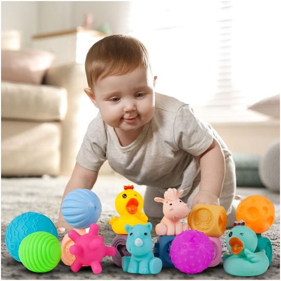 Senzorické hračky pro nejmenší Blocks Balls 16 kusů