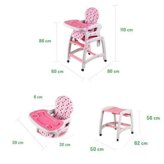 Ecotoys jídelní židlička 3v1 růžová