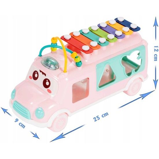 Interaktivní hrající autíčko s cimbálkami Happy Bus růžové