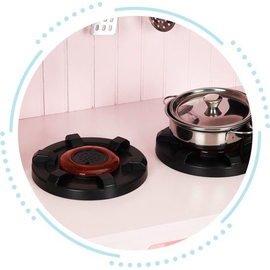 Ecotoys dětská dřevěná kuchyňka s příslušenstvím Domeček - růžová