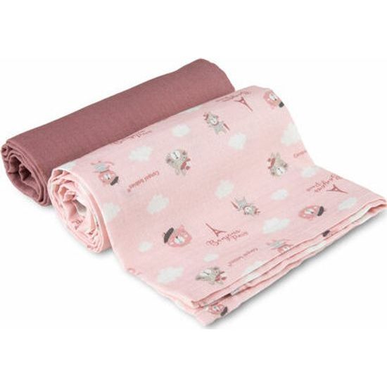CANPOL babies Mušelínová plena BONJOUR PARIS 2 ks 70x70 cm růžová