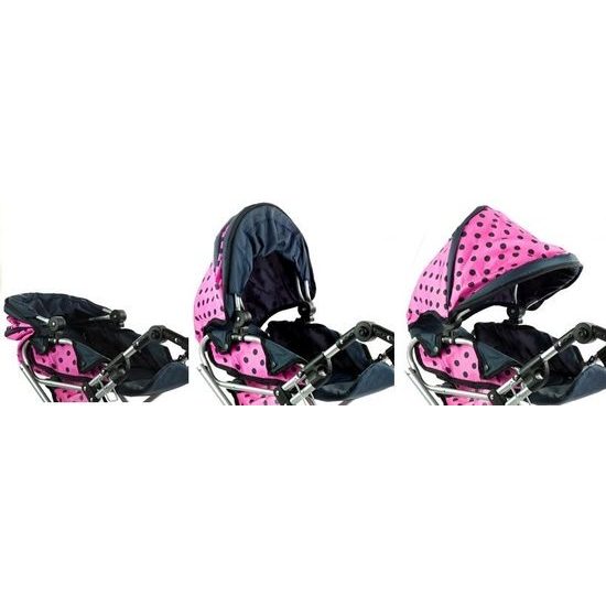 Alice kočárek pro panenky 9346 kombinovaný růžový s puntíkama