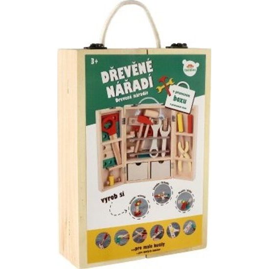 Nářadí s doplňky v dřevěném kufříku