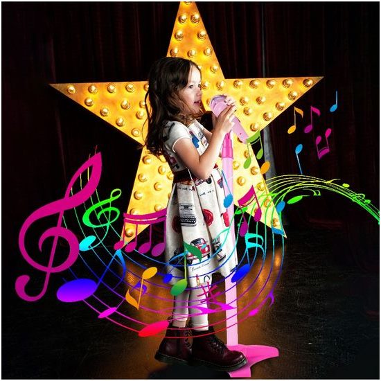 Dětská elektronická kytara se stativem a mikrofonem Guitar Micset - růžová