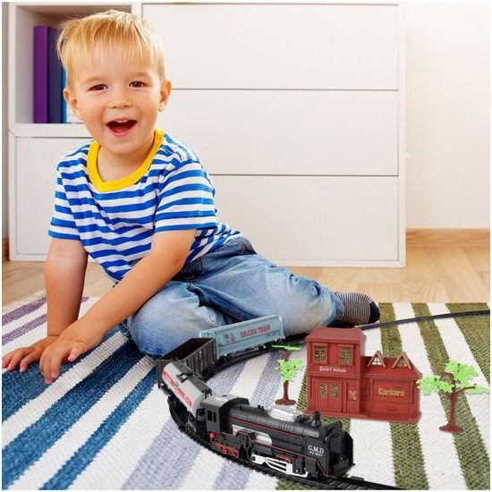 Dětská vláčkodráha na baterie se světlem Rail King 270 cm