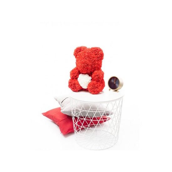 Medvídek z růží červený s bílým srdcem Rose Bear 40 cm