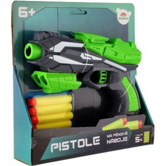Pistole na pěnové náboje + 5ks nábojů - zelená