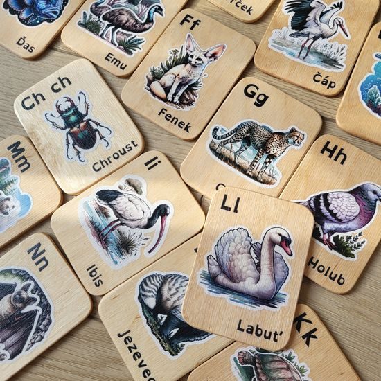 Barevné abecední karty - zvířata