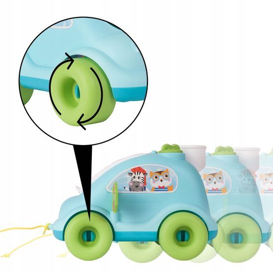 Edukační vkládací kostka - tahací Autíčko modré