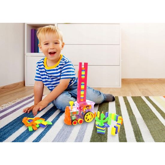 Majlo Toys veselé domino s lokomotivou na baterie Funny Loco