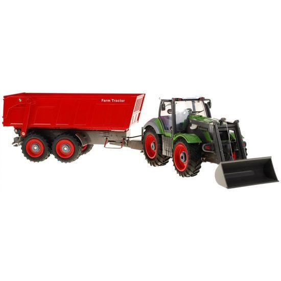 Traktor na dálkové ovládání s červenou vlečkou Farmer 1:28