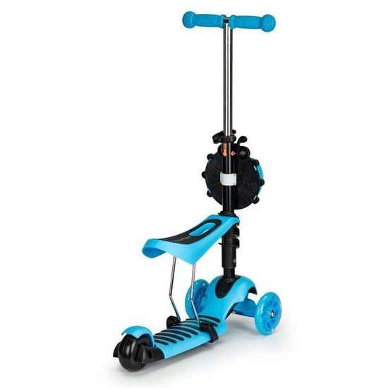 Ecotoys dětská koloběžka Bedrunka modrá se sedátkem a svítícími koly