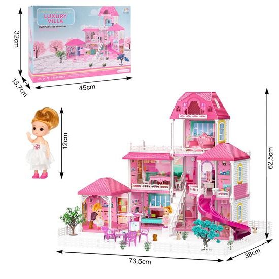 XXL domeček pro panenky Luxury Villa s příslušenstvím + 2 panenky