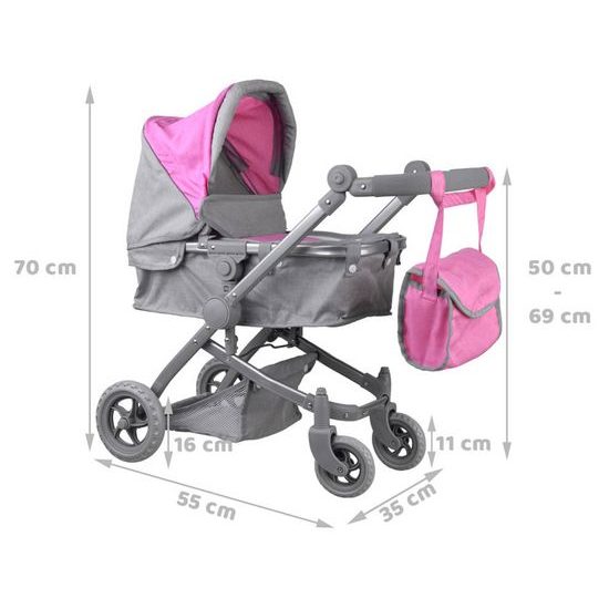 Kočárek pro panenky 4v1 kombinovaný Alice 4543 růžový