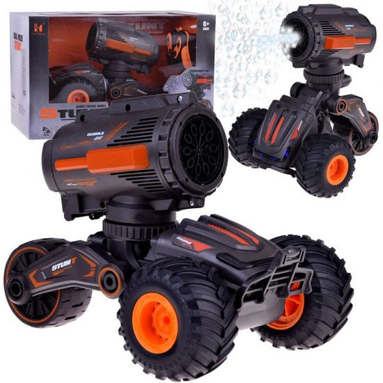 Kaskadérské autíčko na dálkové ovládání s bublifukem Stunt Car - černooranžové