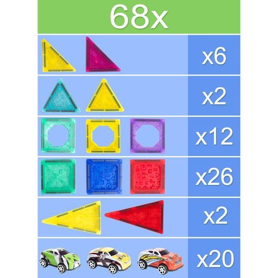 Magnetická stavebnice Magnet Blocks 68 dílů + 20 autíček