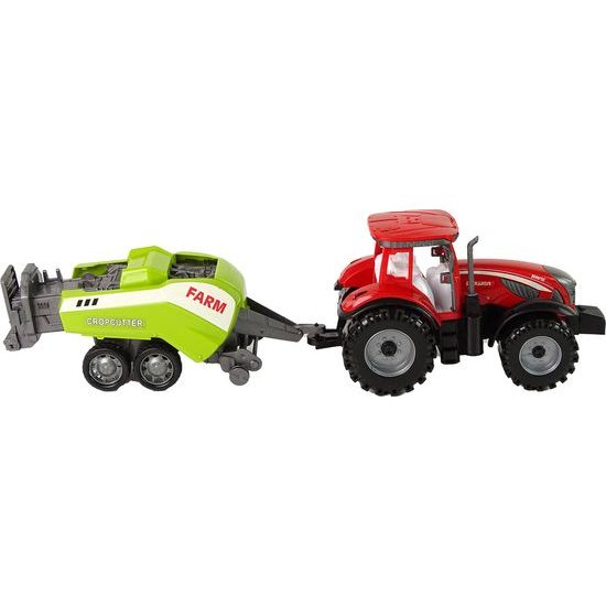 Traktor se secím strojem červeno-zelený