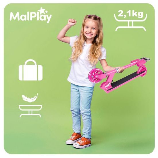 Dětská skládací koloběžka s hliníkovým rámem a svítícími koly - růžová