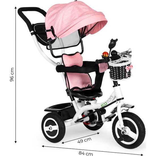 Ecotoys dětská tříkolka s otočným sedadlem růžová - gumová kola