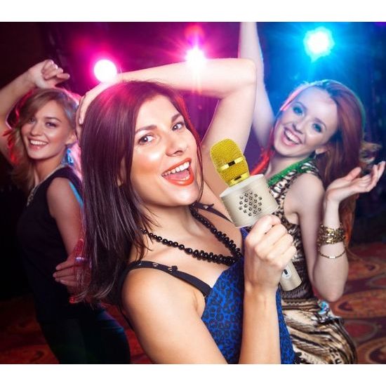 Zlatý Mikrofon karaoke Bluetooth na baterie s USB kabelem