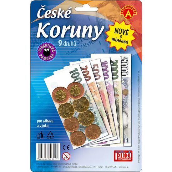 České koruny peníze + mince do hry