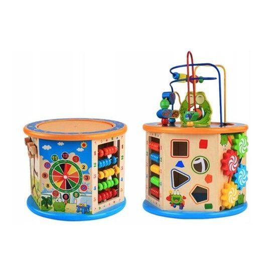 Doris dřevěná edukační kostka s labyrintem 7v1