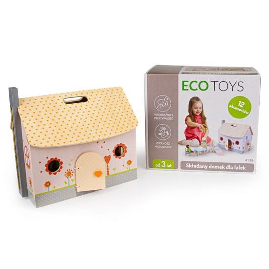 Ecotoys drevený rozkladací domček pre bábiky Little Dollhouse
