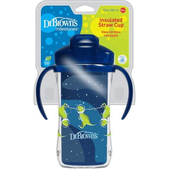 Dr.Browns Termální hrneček se slámkou Dino, Straw Cup, 300ml, modrý