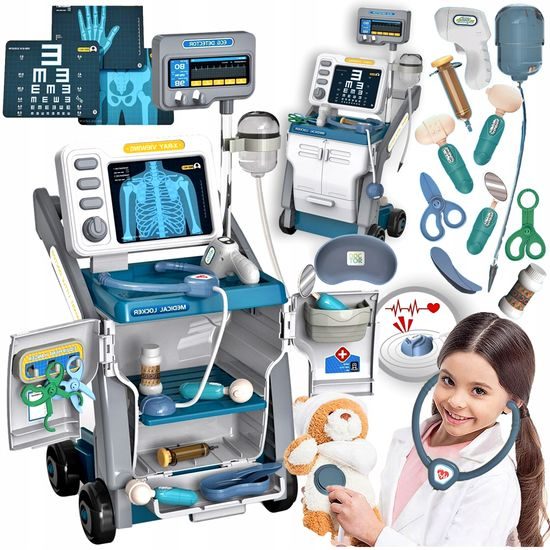 Dětský lékařský vozík Medical Cart se zvukem a příslušenstvím - modrý