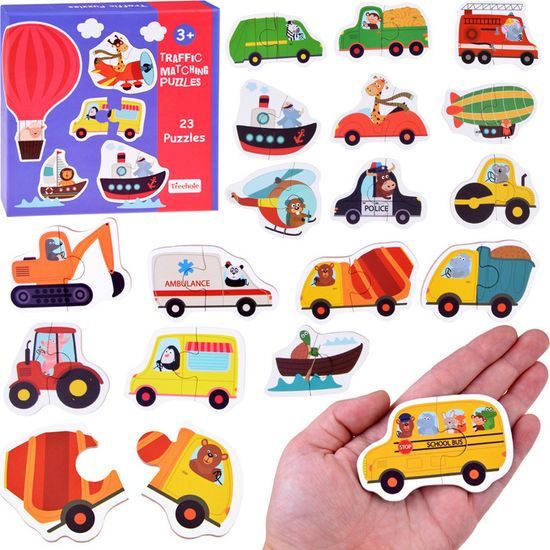 Barevné dvoudílné puzzle auta a stavební stroje 23 dílků