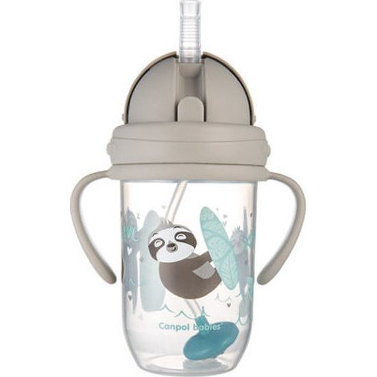 Canpol babies Nevylévací hrníček se slámkou a závažím Exotic Lenochod - šedý, 270 ml