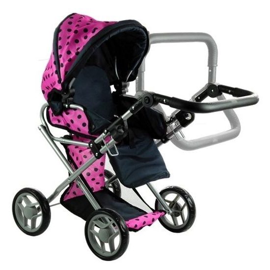 Alice kočárek pro panenky 9346 kombinovaný růžový s puntíkama