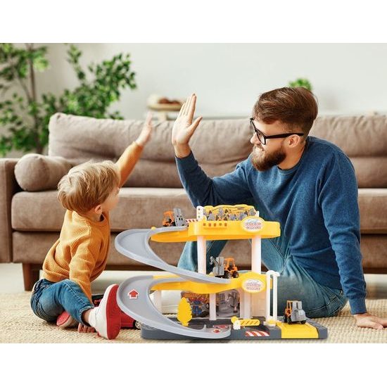 Parkovací garáž na baterie se stavebními stroji Construction Parking