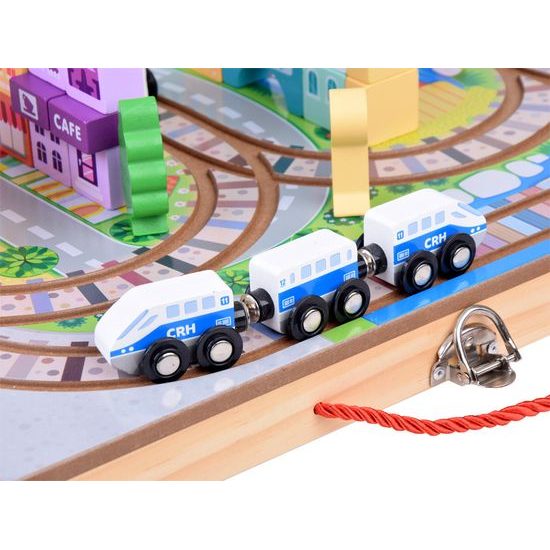 Dřevěná vláčkodráha MĚSTO + kufřík 89 ks