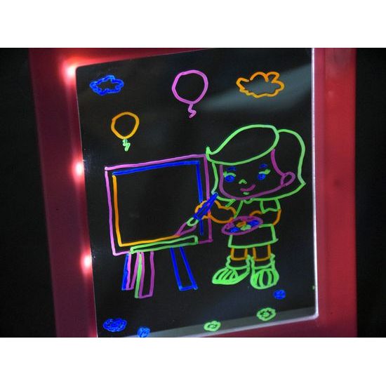 Kreslící LED tabulka s 3D brýlema Glow Drawing růžová